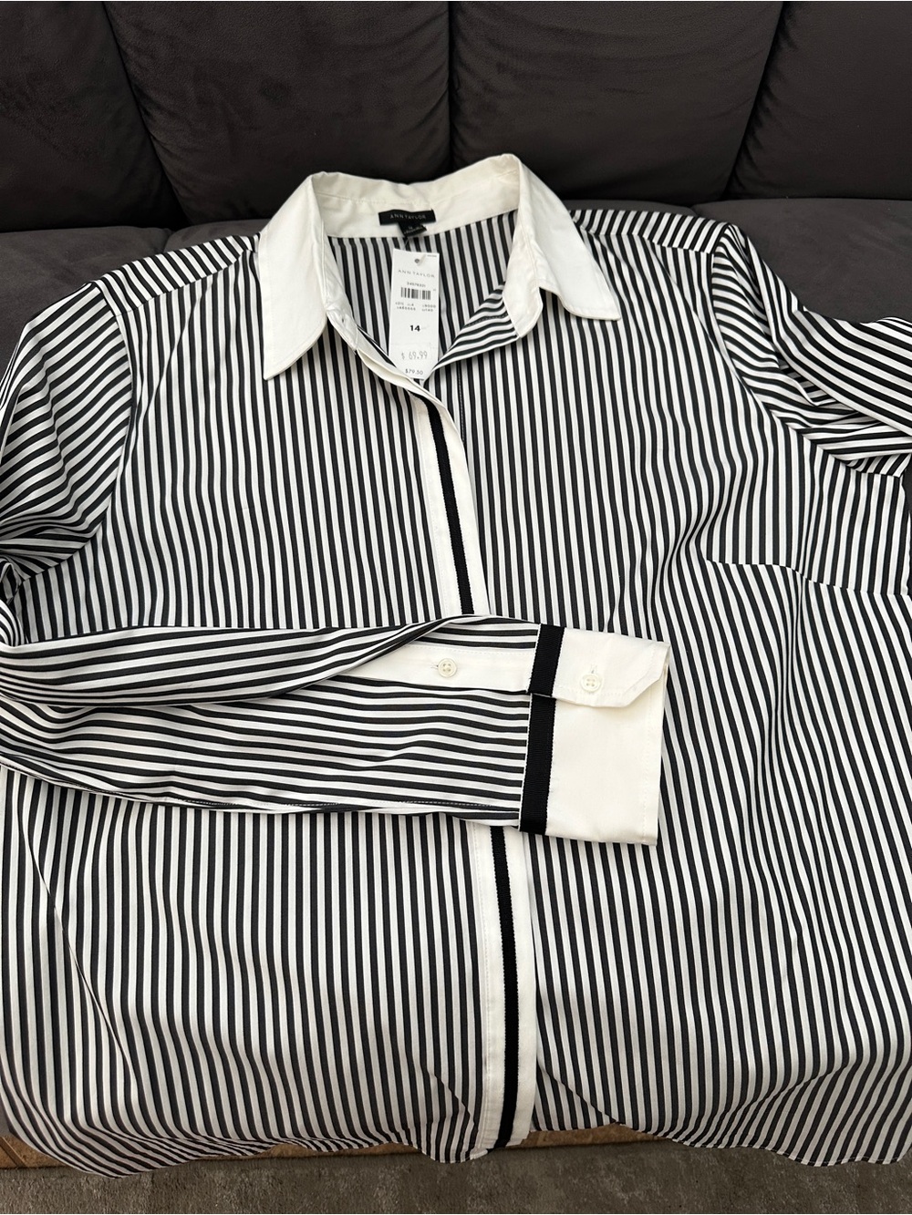 Ann Taylor Black and White Vertical Stripe Dress Shirt - Picture 5 of 5